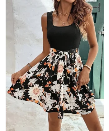 Kadın Askılı Yuvarlak Yaka üst Kaşkorse Alt Süprem Belden Kuşaklı Elbise