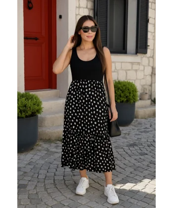 Kadın Askılı Yuvarlak Yaka üst Viskon Alt Desenli Bürümcük Elbise