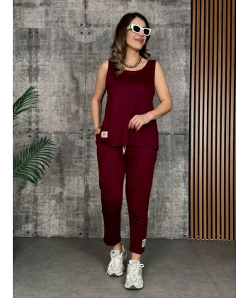 Kadın Askılı Yuvarlak Yaka Viskon Iki Iplik Bluz Ve Eşofman Altı Ikili Takım