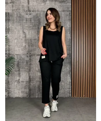 Kadın Askılı Yuvarlak Yaka Viskon Iki Iplik Bluz Ve Eşofman Altı Ikili Takım