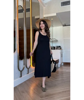 Kadın Askılı Yuvarlak Yakalı Viskon Elbise