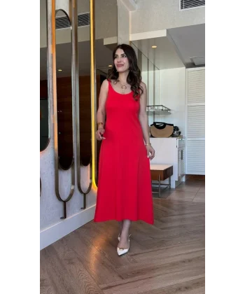 Kadın Askılı Yuvarlak Yakalı Viskon Elbise