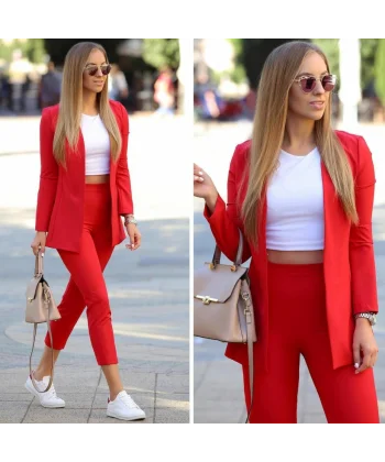 Kadın Atlas Kumaş Ceket Pantolon Takım