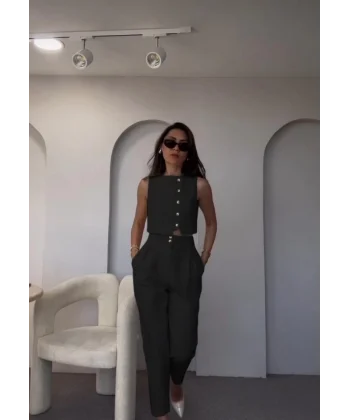 Kadın Atlas Kumaş Yelek Ve Pantolon  Fırsat ürün Ikili Takım