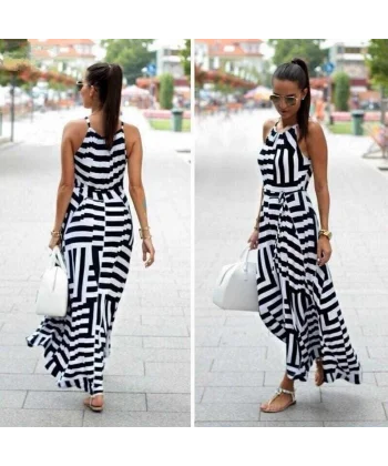 Kadın Ayarlanabilir Askılı Geometrik Desen Kuşaklı Süprem Elbise