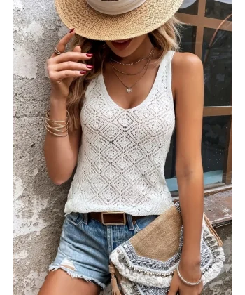 Kadın Baklava Desen Detaylı Kalın Askılı Triko Bluz