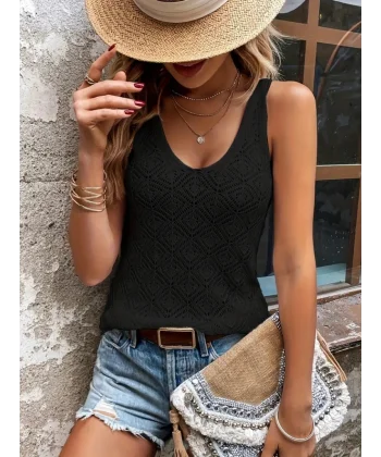 Kadın Baklava Desen Detaylı Kalın Askılı Triko Bluz