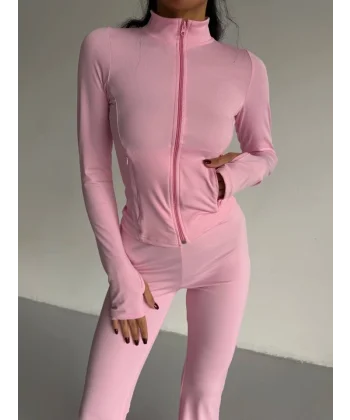 Kadın Balıkçı Yaka Cep Detaylı Ceket Ve Ispanyol Paça Spor Ikili Takım