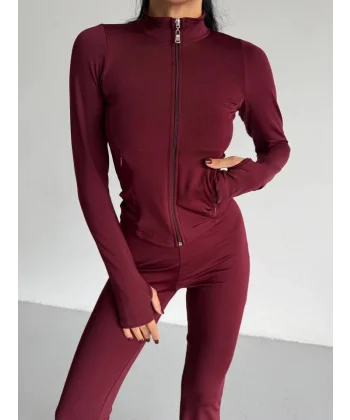 Kadın Balıkçı Yaka Cep Detaylı Ceket Ve Ispanyol Paça Spor Ikili Takım