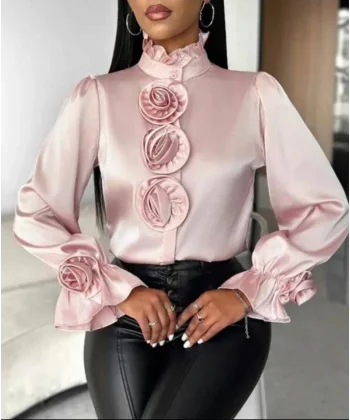 Kadın Balıkçı Yaka Gül Detay Fırsat ürün Gömlek