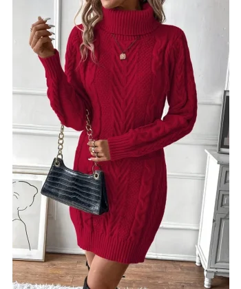 Kadın Balıkçı Yaka Mini Triko Elbise