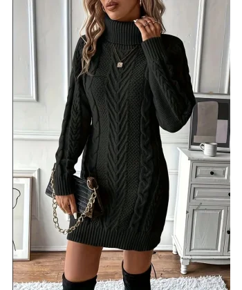 Kadın Balıkçı Yaka Mini Triko Elbise