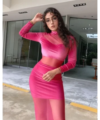 Kadın Balıkçı Yaka Transparan Dekolteli Fırsat ürün Elbise