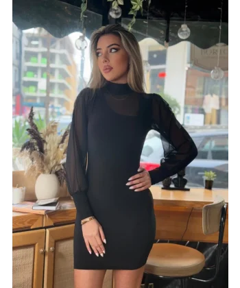 Kadın Balıkçı Yaka Transparan Detay Fırsat ürün andy Kumaş ini Elbise