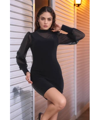 Kadın Balıkçı Yaka Transparan Detay Fırsat ürün andy Kumaş ini Elbise