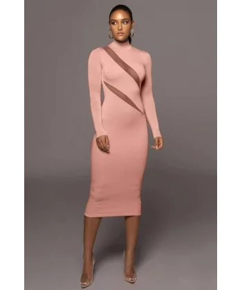 Kadın Balıkçı Yaka Uzun Kollu Asimetrik Tül Dekolteli Dırsat ürün idi Boy Elbise