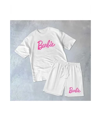Kadın Baskılı İkili Şort Takım - Beyaz