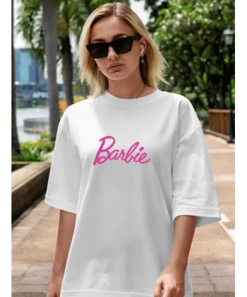 Kadın Baskılı Oversize T-shirt - Beyaz