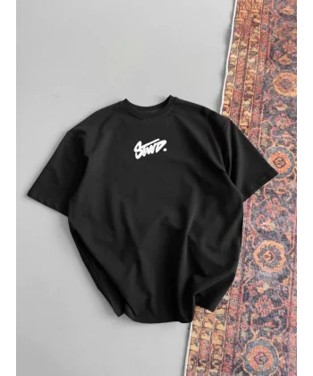 Kadın Baskılı Oversize T-shirt - Siyah