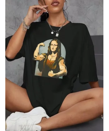 Kadın Baskılı Oversize T-shirt - Siyah