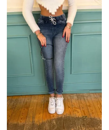 Kadın Belden Bağlamalı Cepli Yüksek Bel Kot Pantolon