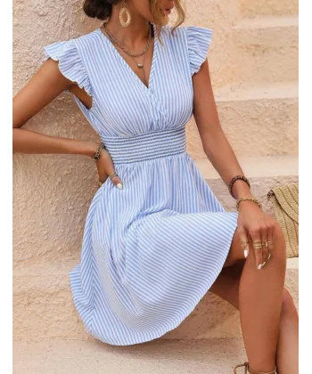 Kadın Beli Gipeli Omuz Detaylı Pamuk-Polyester Kumaş Elbise