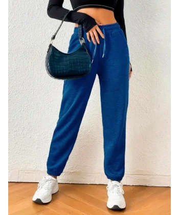 Kadın Beli Kordonlu Viskon Iki Iplik Kumaş Eşofman