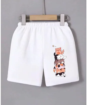 Kadın Beli Lastikli Baskılı Mini Şort - Beyaz