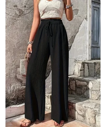 Kadın Beli Lastikli Bol Paça Bürümcük Pantolon