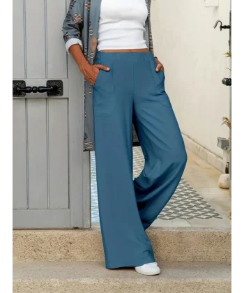 Kadın Beli Lastikli Cepli Palazzo Aerobin Pantolon