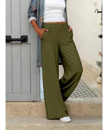 Kadın Beli Lastikli Cepli Palazzo Aerobin Pantolon