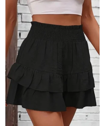 Kadın Beli Lastikli Eteği Fırfırlı Mini Etek