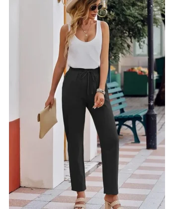 Kadın Beli Lastikli Keten Pantolon