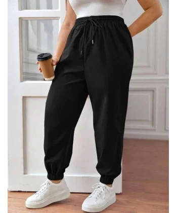 Kadın Beli Lastikli Önden Bağcıklı İki İplik Kumaş Alt Eşofman