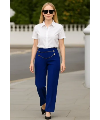 Kadın Beli Zincir Detay Ithal Krep Pantolon