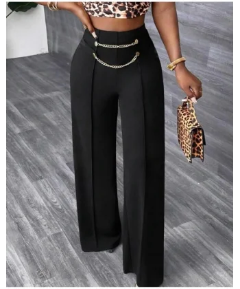 Kadın Beli Zincir Detaygeniş Paça Ithal Krep Pantolon