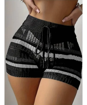 Kadın Belinden Bağlamalı Mini Triko Short