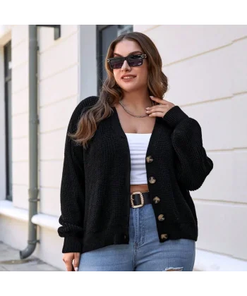 Kadın Beş Düğme Detay Büyük Beden Triko Hırka