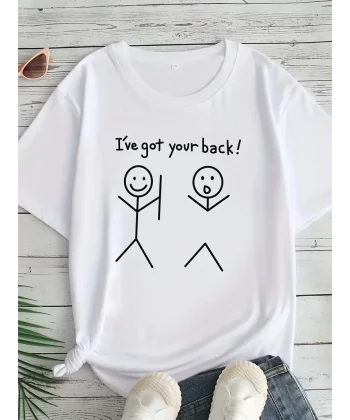 Kadın Beyaz Ive Got Your Back Grafik Tişört - Eğlenceli Çubuk Tasarımlı Oversize Günlük Kısa Kollu Tişört, Polyester Örgü, Yuvarlak Yaka, İlkbahar ve Yaz için Mükemmel, Günlük Giyim Tişört | Eğlenceli Tasarım | Polyester Kumaş - Beyaz