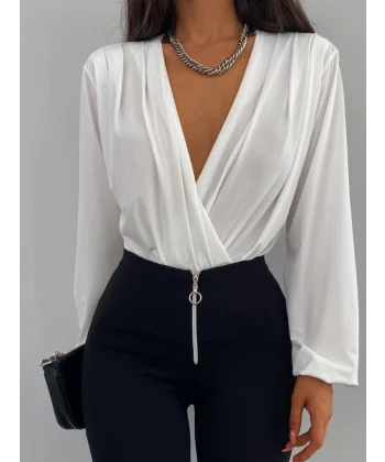 Kadın Beyaz Kruvaze Yaka Sandy Bluz