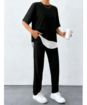 Kadın Bisiklet Yaka Atlet Detay Bürümcük Kumaş Ikili Takım