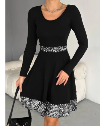 Kadın Bisiklet Yaka Beli Ve Eteği Pul Payet Detay Fırsat ürün Diz üstü Elbise