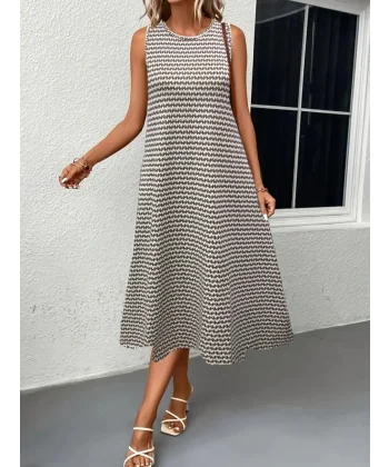 Kadın Bisiklet Yaka Desenli Sandy Midi Elbise