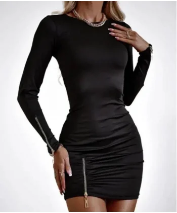 Kadın Bisiklet Yaka Fermuar Detay Fırsat ürün Büzgülü ini Elbise