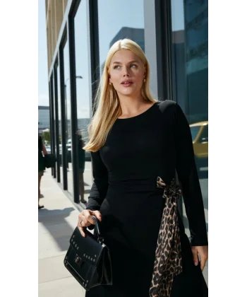 Kadın Bisiklet Yaka Leopar Fiyonk Detay Maxi Boy Elbise