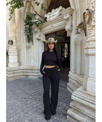 Kadın Bisiklet Yaka Parmak Eldiven Detay Gagari Kumaş Ikili Takım