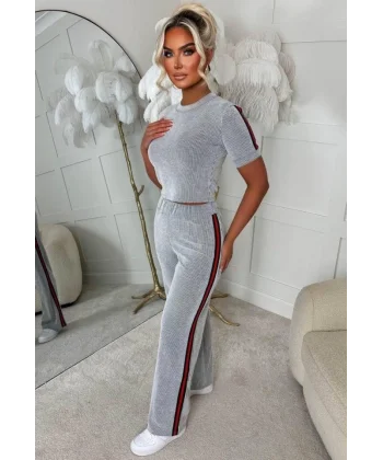 Kadın Bisiklet Yaka Yanı şerit Detay Bluz Ve Pantolon Ikili Takım