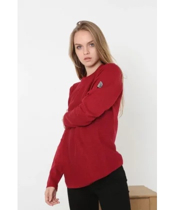 Kadın Biskilet Yaka Kolu Armalı - Kırmızı