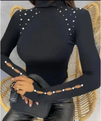 Kadın Boğazlı Inci Detay Fırsat ürün Bluz