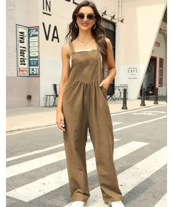 Kadın Bol Paça Keten Salopet Tulum